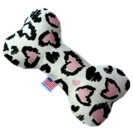 Mirage Pet Products Pink Leopard Hearts Stuffing Free 8 in. Bone Dog Toy 1371-SFTYBN8